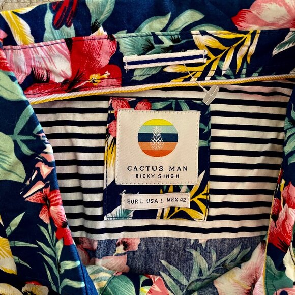 NEW Cactus Man Ricky Singh Flowery Shirt Unisex Rolled up Sleeves SZ L - Picture 3 of 10